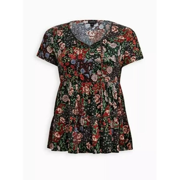 Torrid Black Floral Textured Stretch Rayon Babydoll - Picture 2 of 11